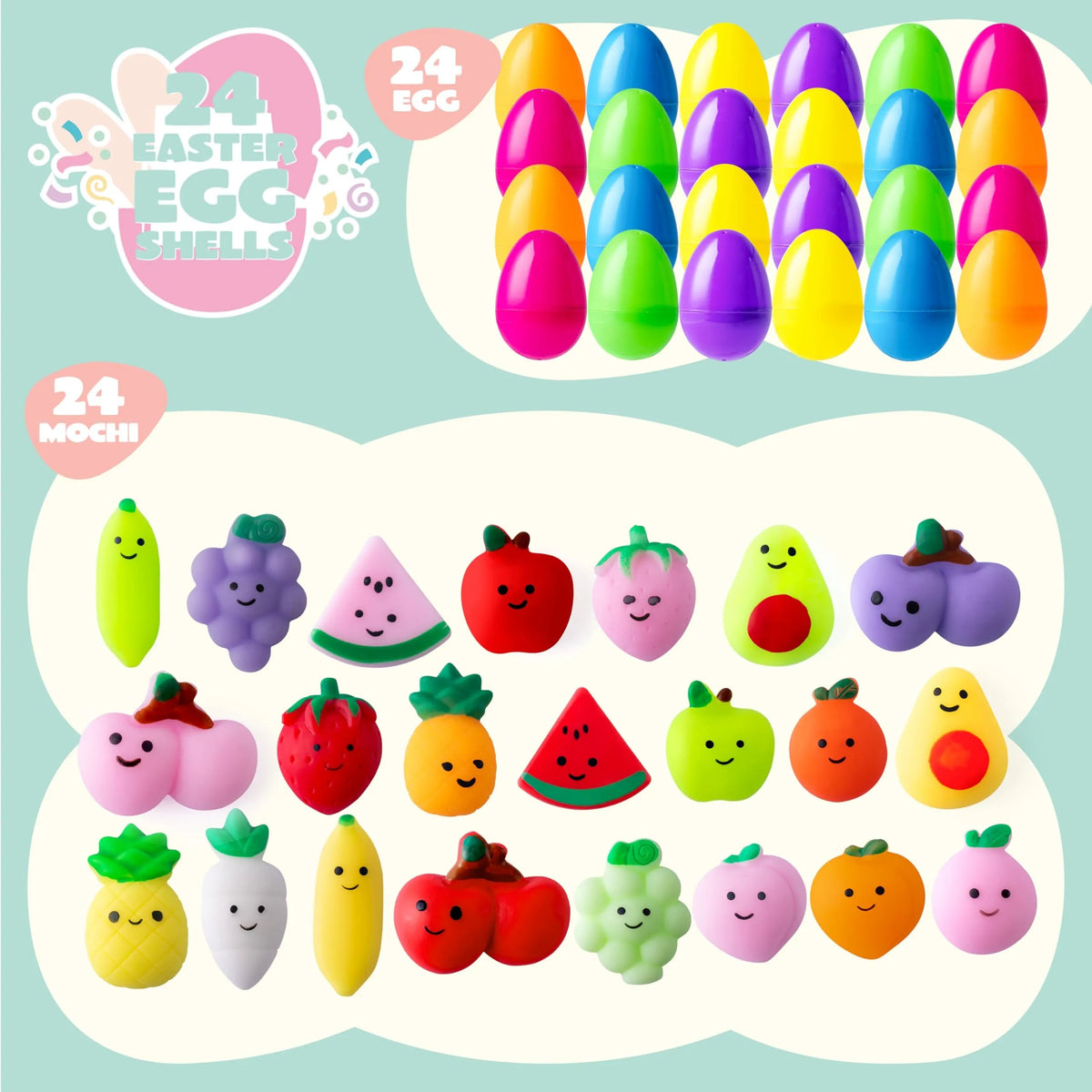 24 Prefilled Fruit Mochi Eggs for Easter Egg Hunt