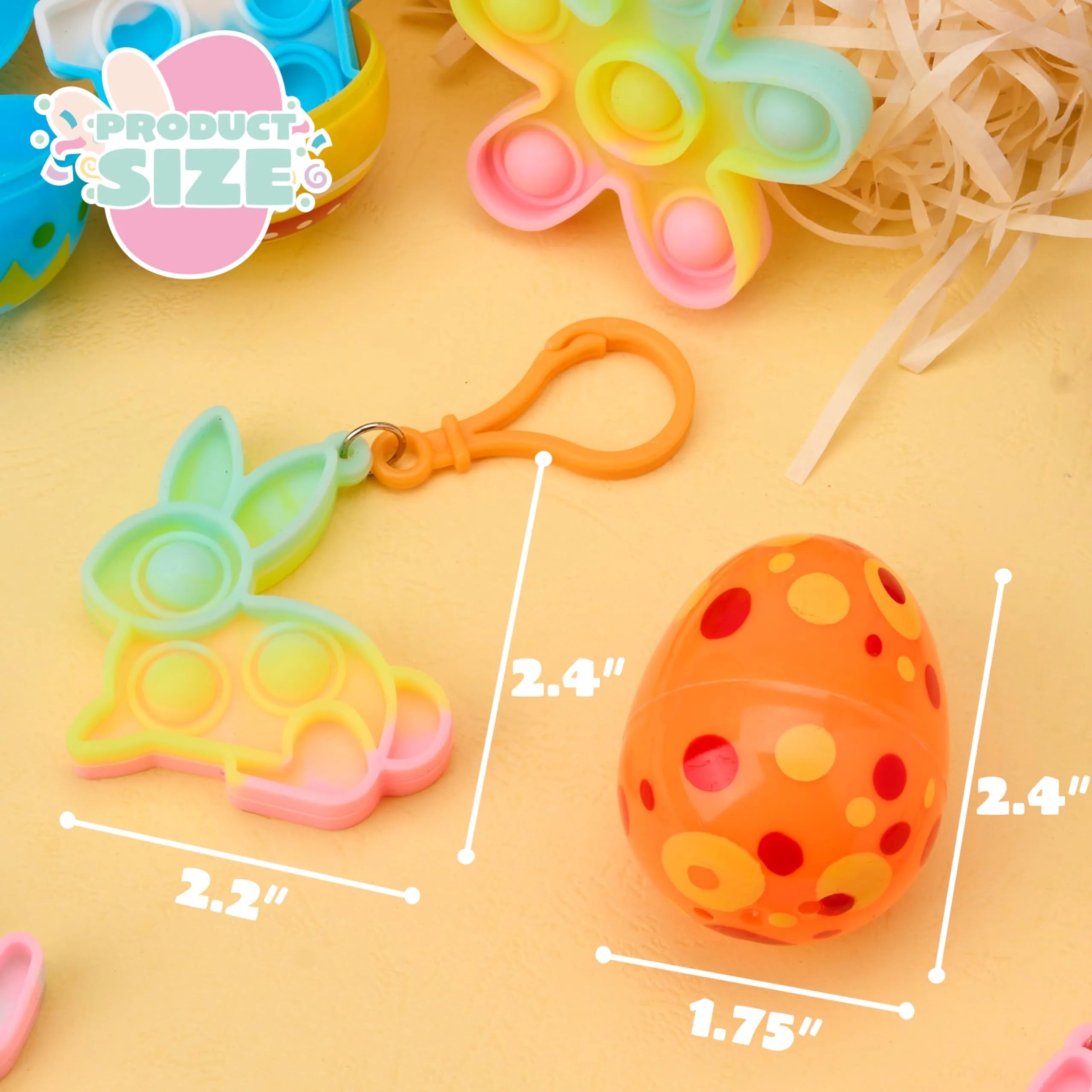 24 Prefilled Printed Easter Eggs with Pop Keychain Fidgets for Egg Hunt