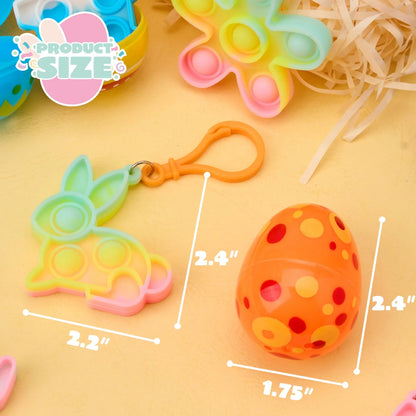24 Prefilled Printed Easter Eggs with Pop Keychain Fidgets for Egg Hunt