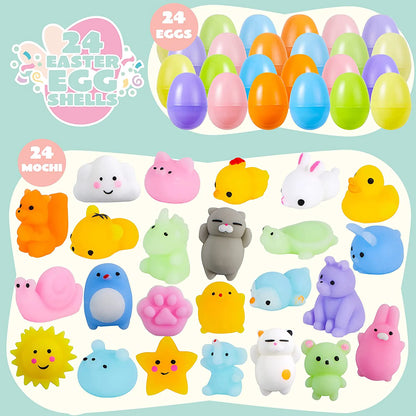24 Pcs Easter Prefilled Eggs with Mochi Squishy Toys