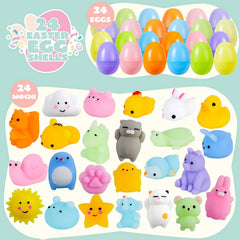 24 Pcs Easter Prefilled Eggs with Mochi Squishy Toys