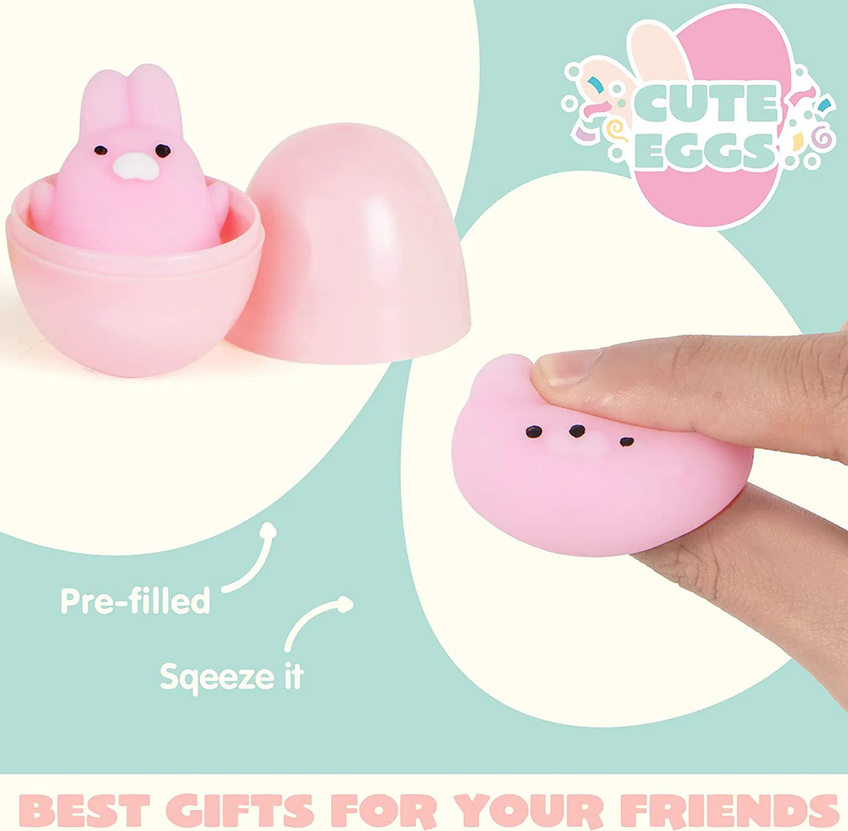 24 Pcs Easter Prefilled Eggs with Mochi Squishy Toys