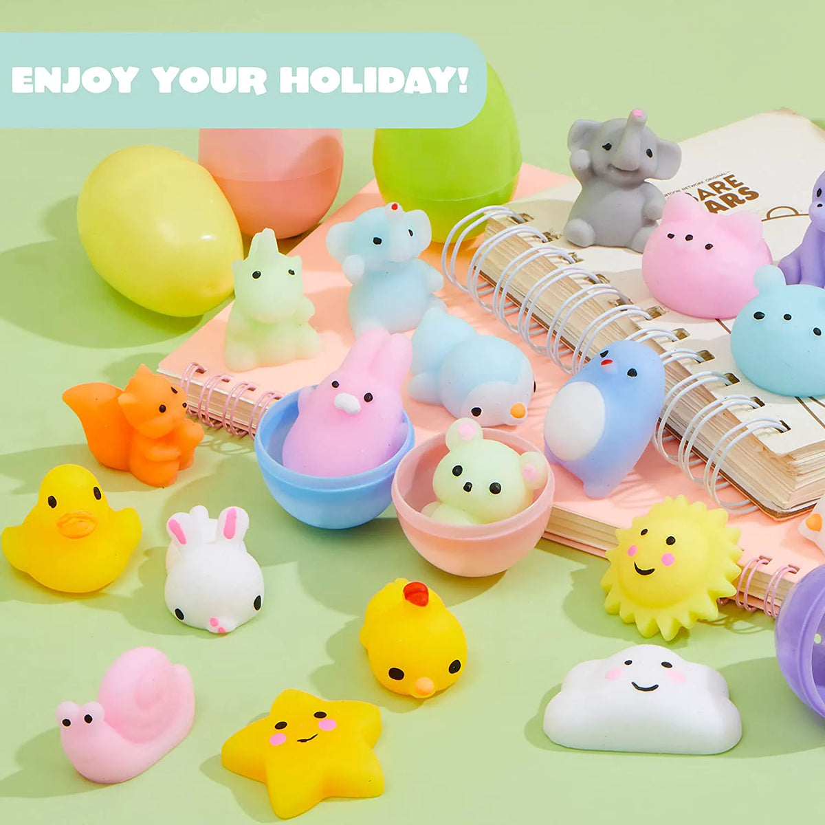 24 Pcs Easter Prefilled Eggs with Mochi Squishy Toys
