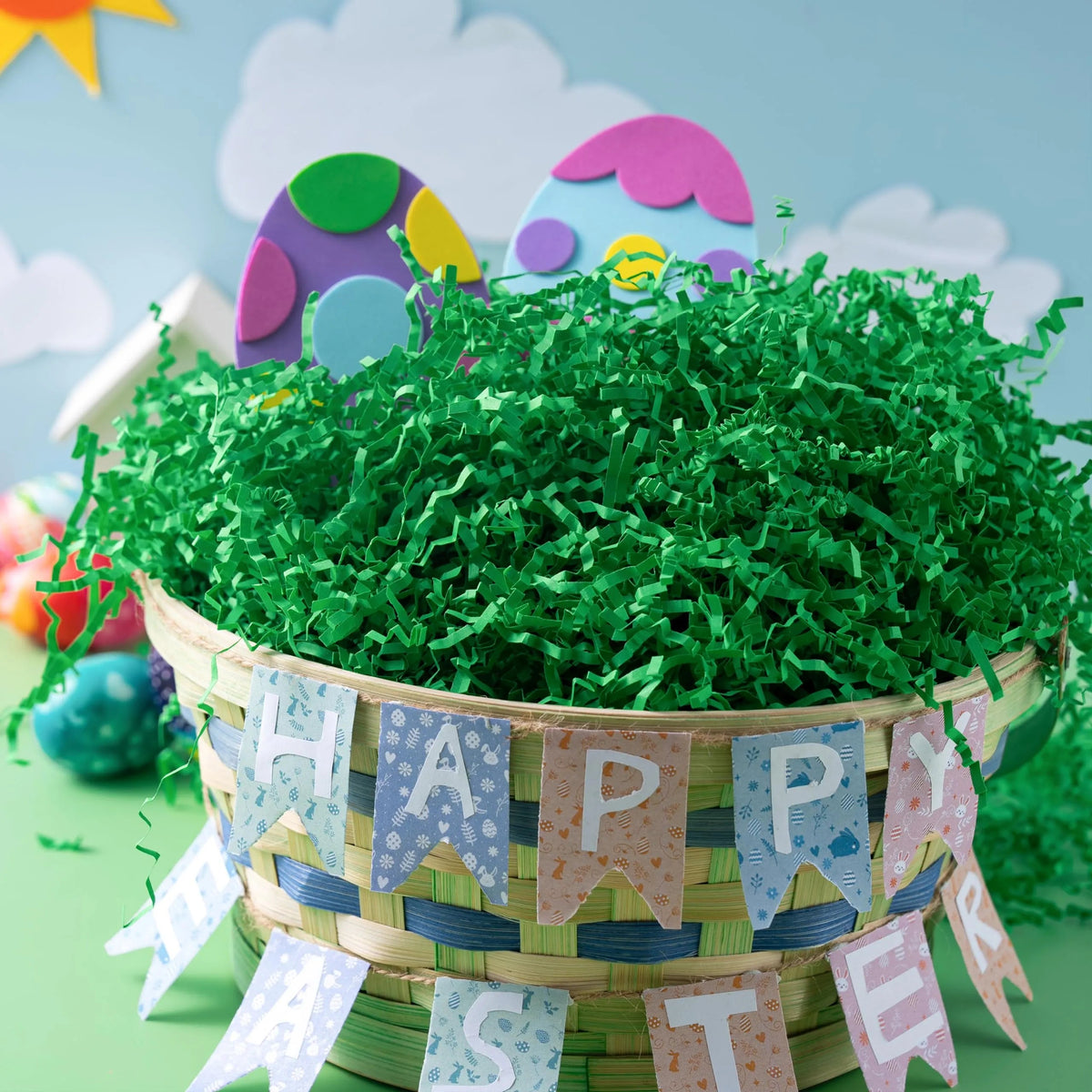 24oz (680g) Easter Dark Green Grass - Pure Dark Green Recyclable Paper Grass