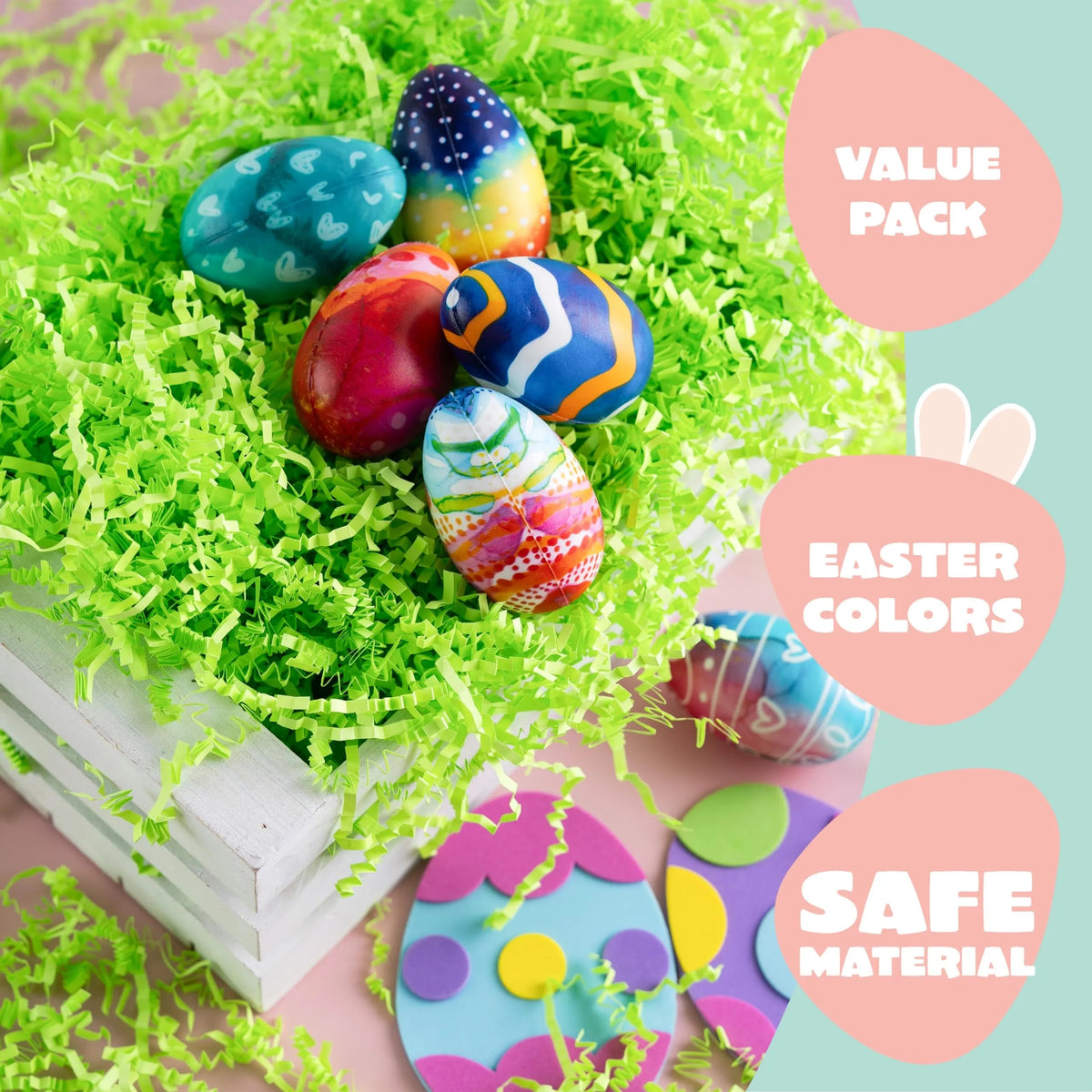 24oz (680g) Easter Pure Light Green Recyclable Paper Grass for Egg Hunt
