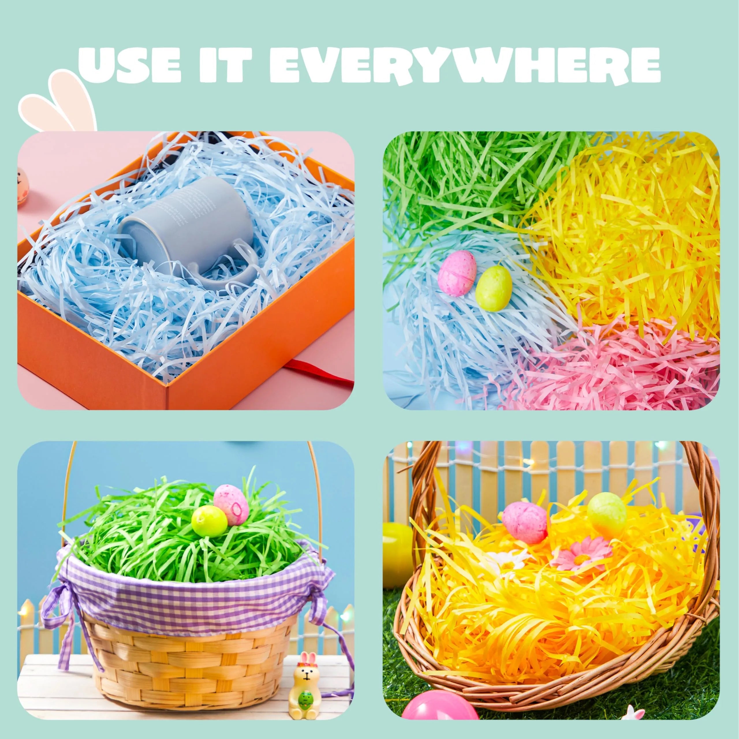 24oz (680g) Multicolor Rainbow Easter Grass, Recyclable Paper Grass Shred in Pastel Colors