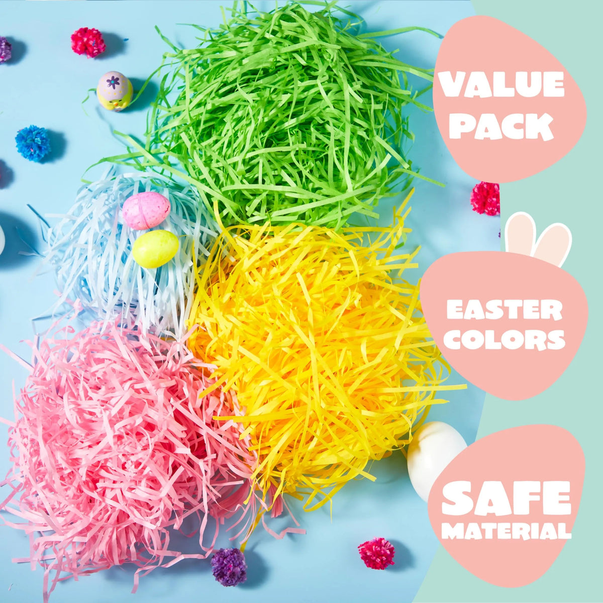 24oz (680g) Multicolor Rainbow Easter Grass, Recyclable Paper Grass Shred in Pastel Colors