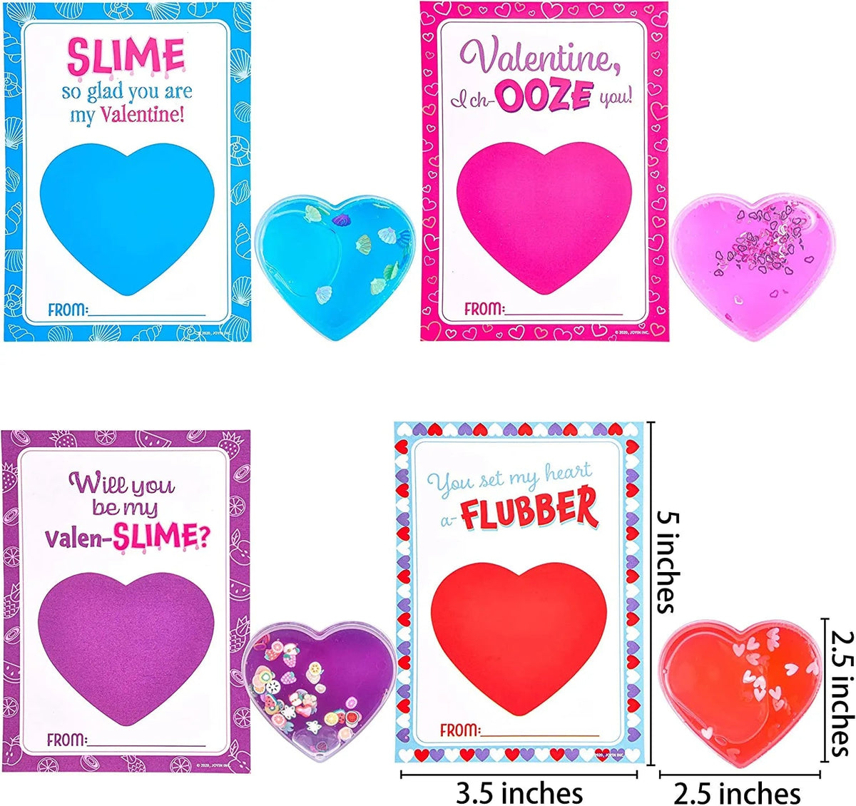 28 Heart-Shaped Slime with Valentine's Day Cards for Kids - Classroom Exchange Gifts