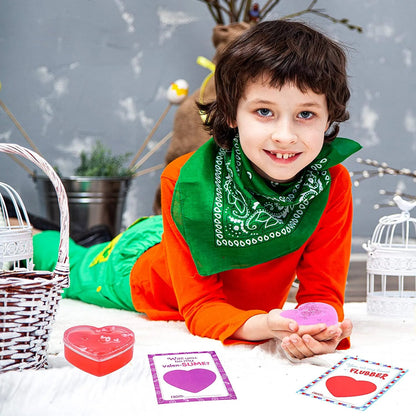 28 Heart-Shaped Slime with Valentine's Day Cards for Kids - Classroom Exchange Gifts