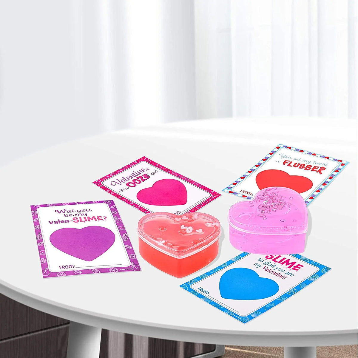 28 Heart-Shaped Slime with Valentine's Day Cards for Kids - Classroom Exchange Gifts