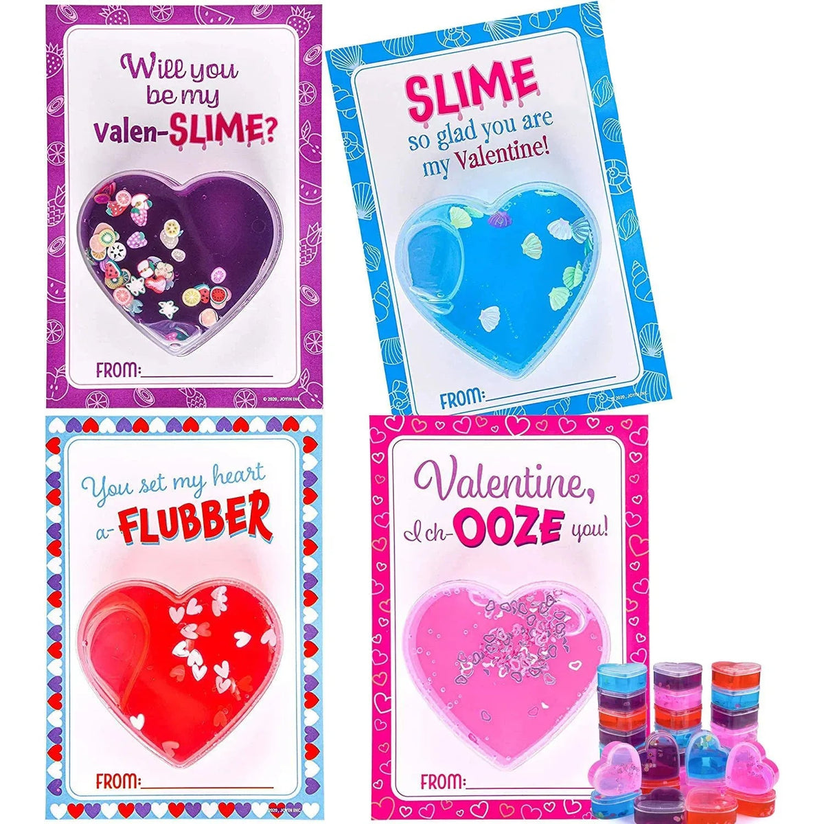 28 Heart-Shaped Slime with Valentine's Day Cards for Kids - Classroom Exchange Gifts