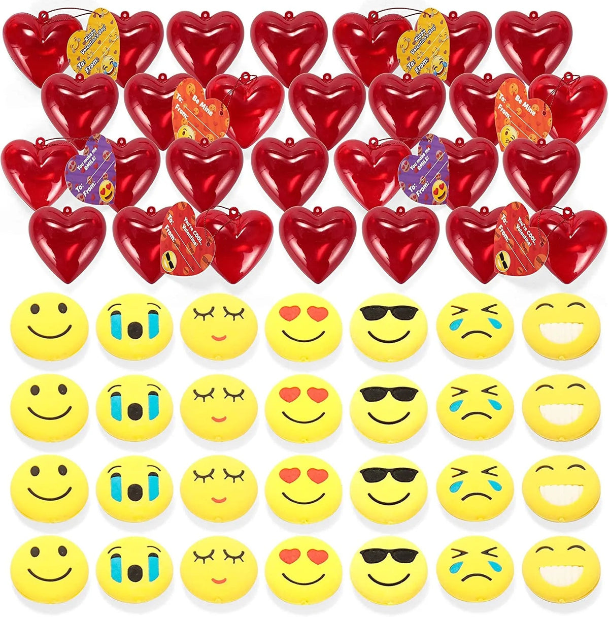 28-Piece Iconic Expression Eraser-Filled Hearts Set with Valentine's Day Cards for Kids - Classroom Exchange Gifts