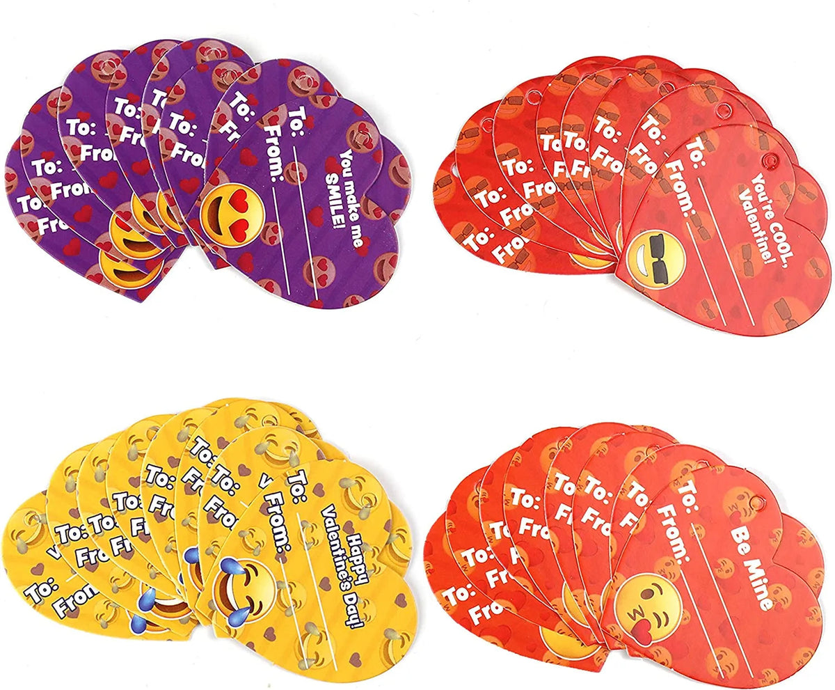 28-Piece Iconic Expression Eraser-Filled Hearts Set with Valentine's Day Cards for Kids - Classroom Exchange Gifts