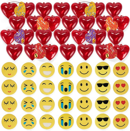 28-Piece Iconic Expression Eraser-Filled Hearts Set with Valentine's Day Cards for Kids - Classroom Exchange Gifts