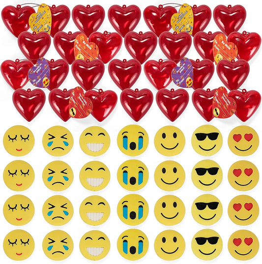 28-Piece Iconic Expression Eraser-Filled Hearts Set with Valentine's Day Cards for Kids - Classroom Exchange Gifts