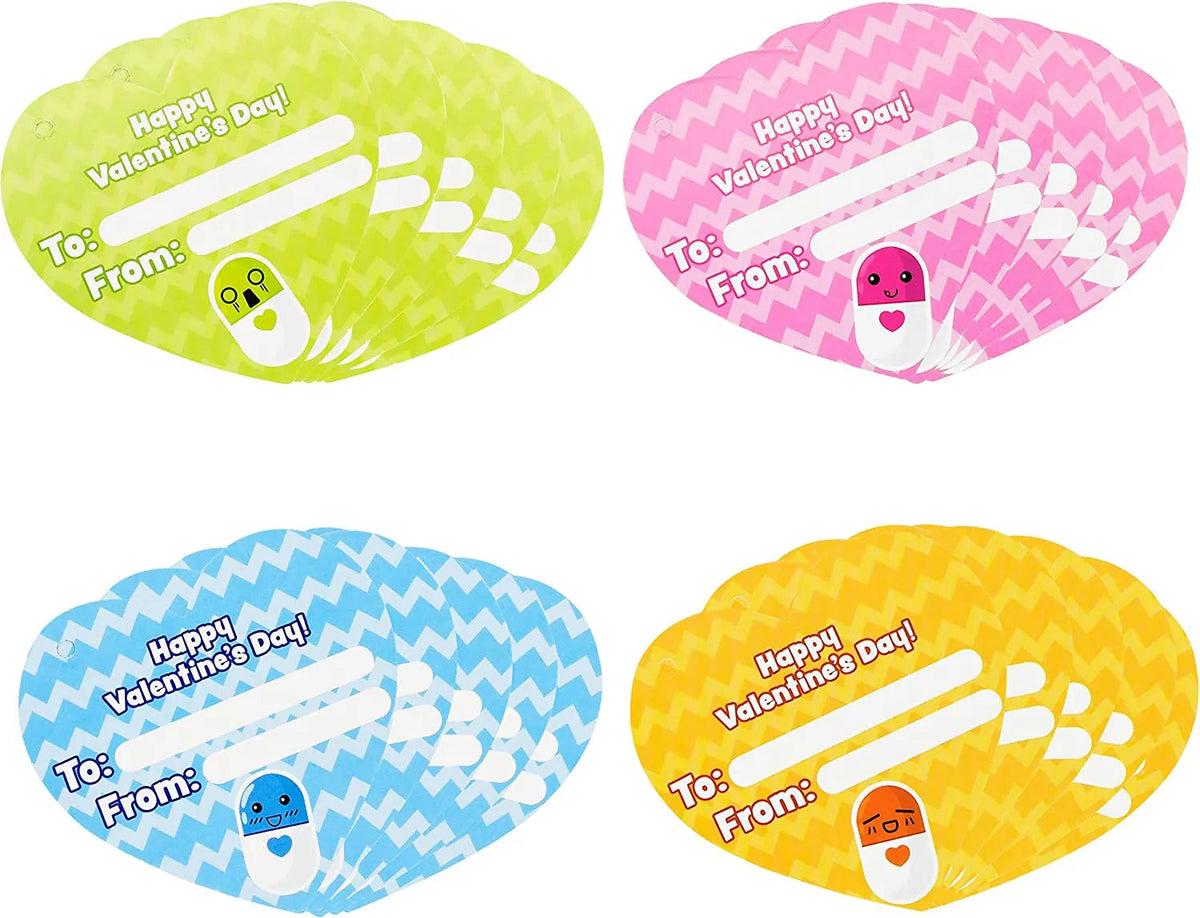 28-Piece Pill-Shaped Pen Set with Valentine's Day Cards for Kids' Classroom Exchange