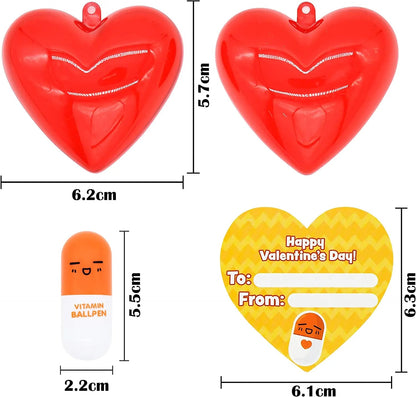 28-Piece Pill-Shaped Pen Set with Valentine's Day Cards for Kids' Classroom Exchange