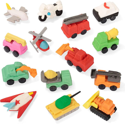 28-Piece Vehicle Eraser Set with Valentine's Day Cards for Kids Classroom Exchange Gifts