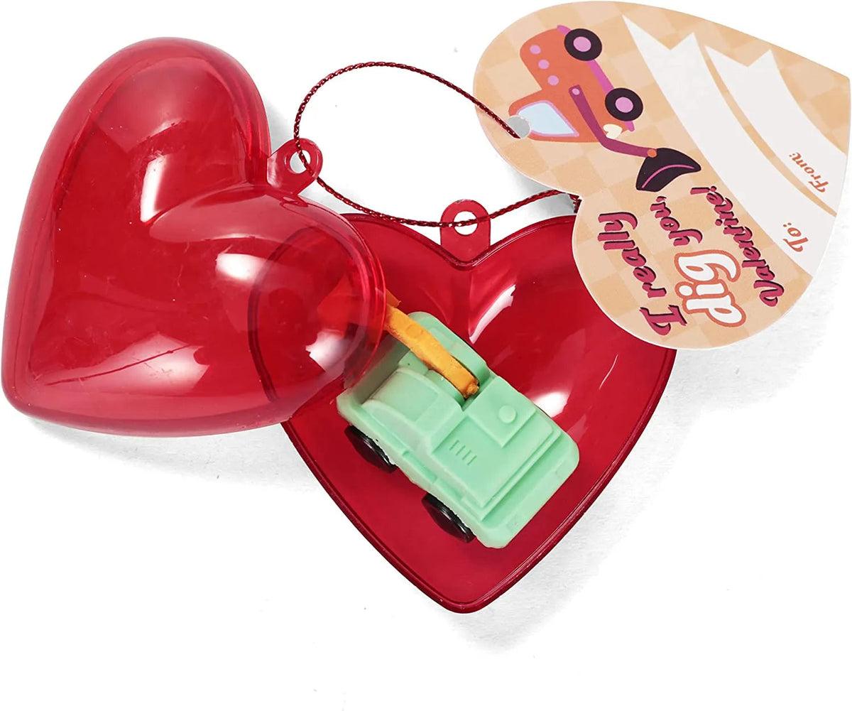 28-Piece Vehicle Eraser Set with Valentine's Day Cards for Kids Classroom Exchange Gifts