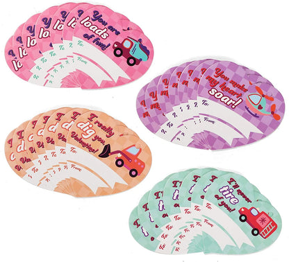 28-Piece Vehicle Eraser Set with Valentine's Day Cards for Kids Classroom Exchange Gifts