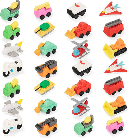 28-Piece Vehicle Eraser Set with Valentine's Day Cards for Kids Classroom Exchange Gifts