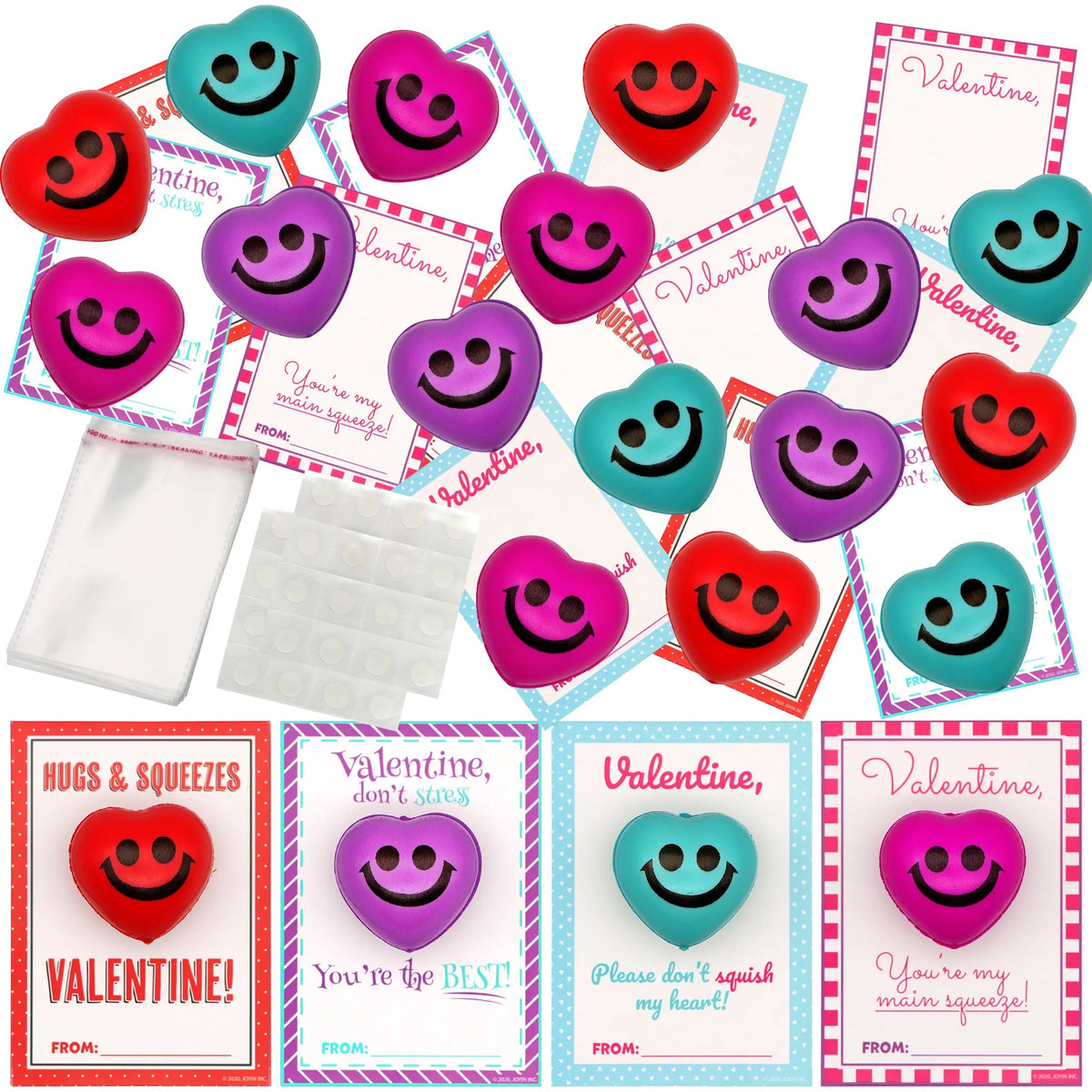 28 Heart-Shaped Squeeze Balls with Valentine's Day Cards for Kids - Classroom Exchange Gifts