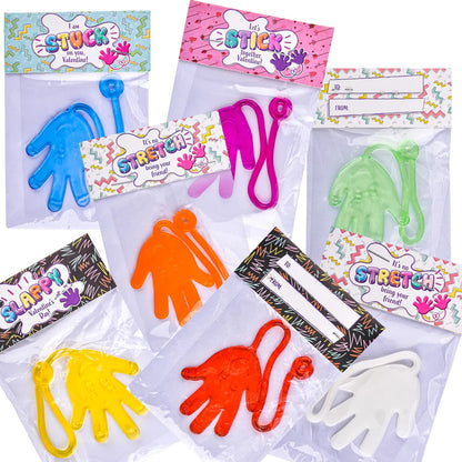 28 Pcs Sticky Hands with Valentine's Day Cards for Kids - Classroom Exchange Gifts