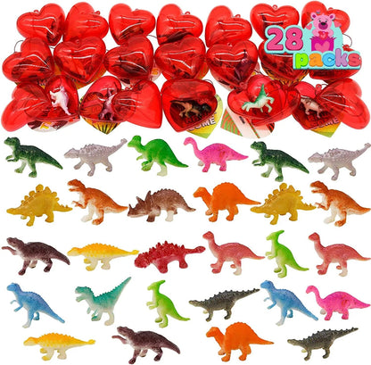 28-Piece Dinosaur Figure Valentine's Day Card Set for Kids - Classroom Exchange Gifts