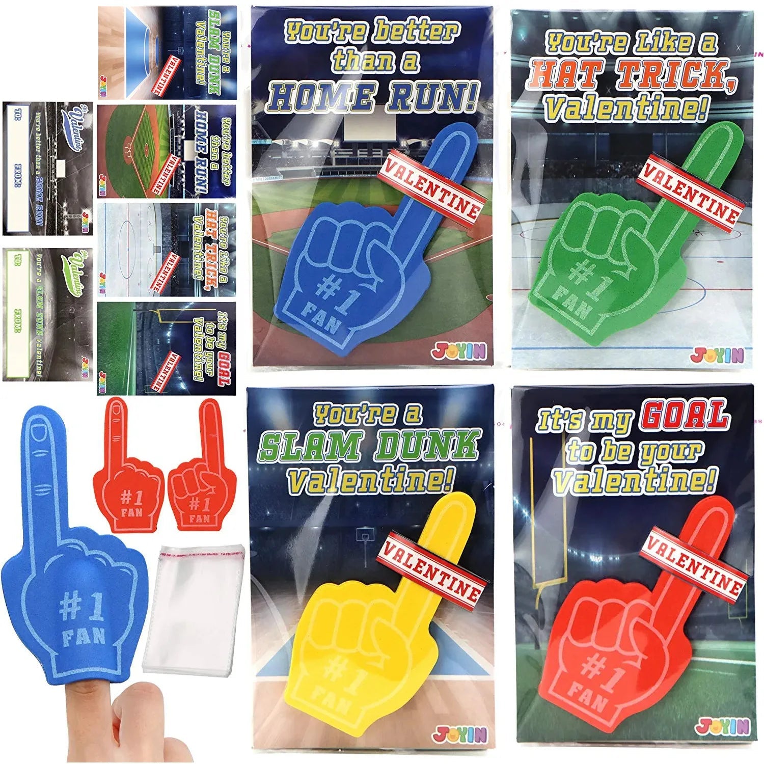 28 Foam Fingers with Valentine's Cards for Classroom Exchange