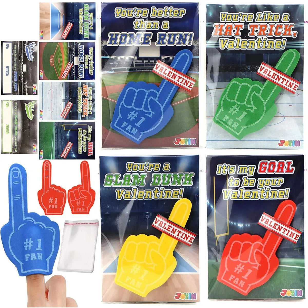 28 Foam Fingers with Valentine's Cards for Classroom Exchange