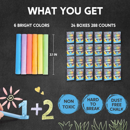288 Count Mini Chalk Set for Kids, Non-Toxic, 24 Boxes, Ages 3+