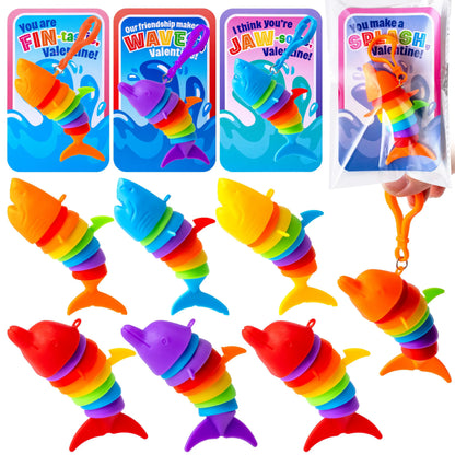 28PCS Valentine's Day Ocean Fidget Toys - Dolphin Shark with Valentine Cards for Kids