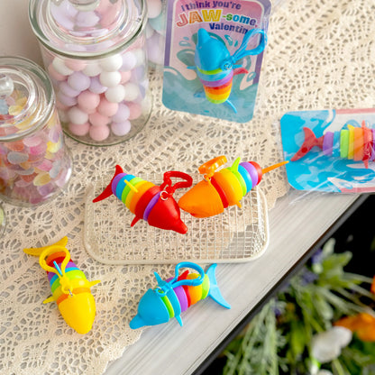 28PCS Valentine's Day Ocean Fidget Toys - Dolphin Shark with Valentine Cards for Kids
