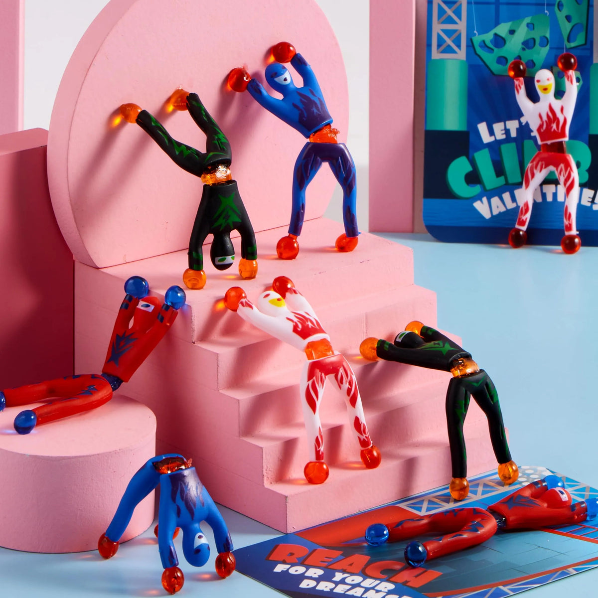 28 Pack Valentine's Day Ninja Sticky Men with Cards, Classroom Exchange Gifts for Kids