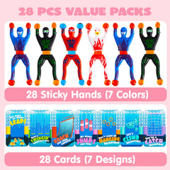 28 Pack Valentine's Day Ninja Sticky Men with Cards, Classroom Exchange Gifts for Kids