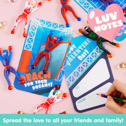 28 Pack Valentine's Day Ninja Sticky Men with Cards, Classroom Exchange Gifts for Kids