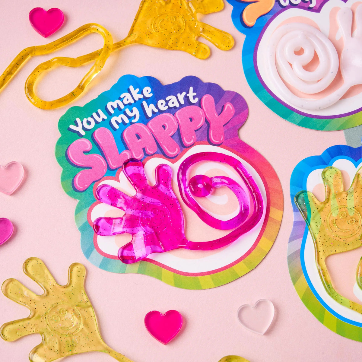 28 Pack Valentine's Day Sticky Hands with Cards, Classroom Exchange Gift for Kids