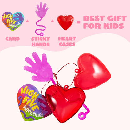 28 Pack Valentine's Day Sticky Hands with Cards, Classroom Exchange Gift for Kids