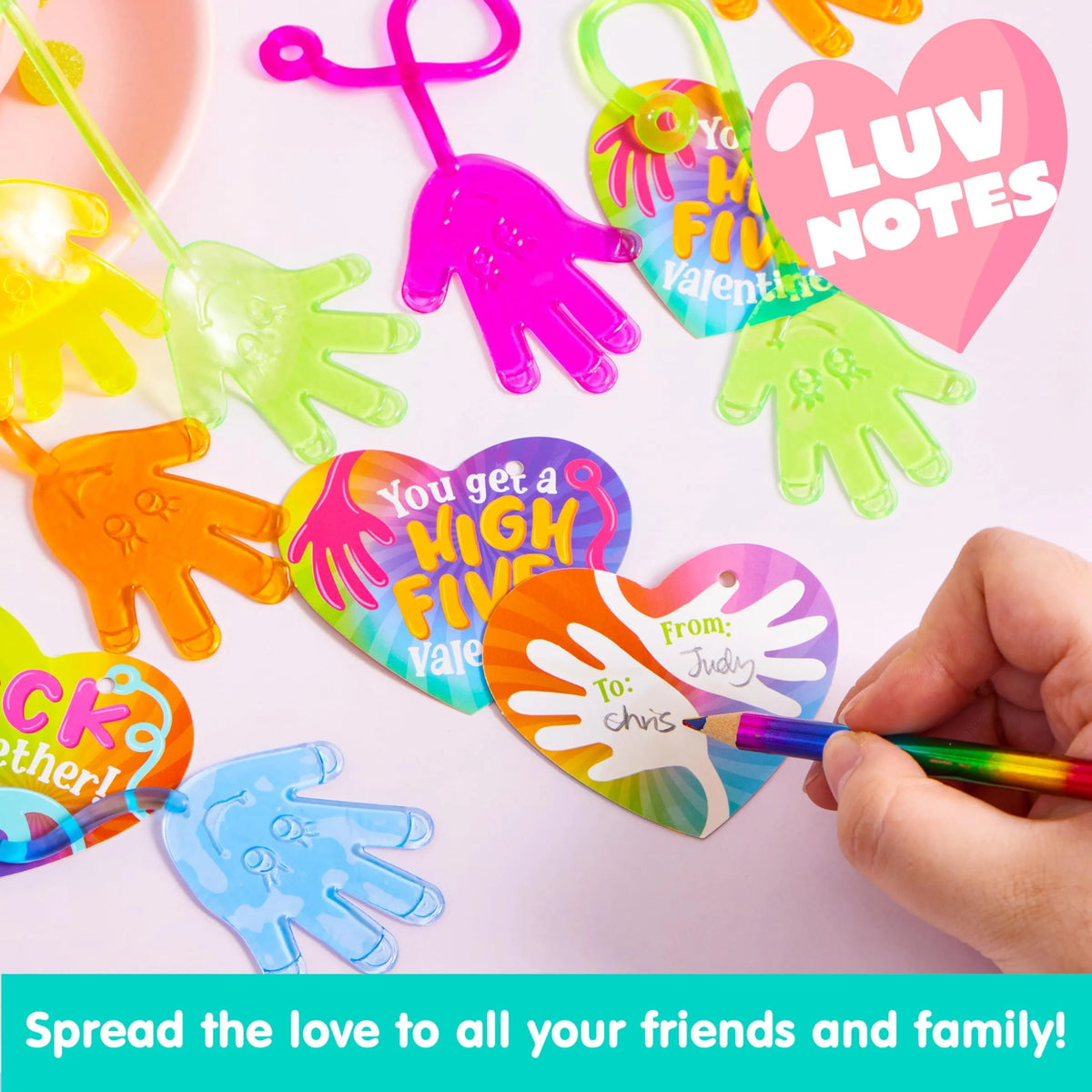 28 Pack Valentine's Day Sticky Hands with Cards, Classroom Exchange Gift for Kids
