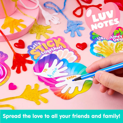 28 Pack Valentine's Day Sticky Hands with Cards, Classroom Exchange Gift for Kids