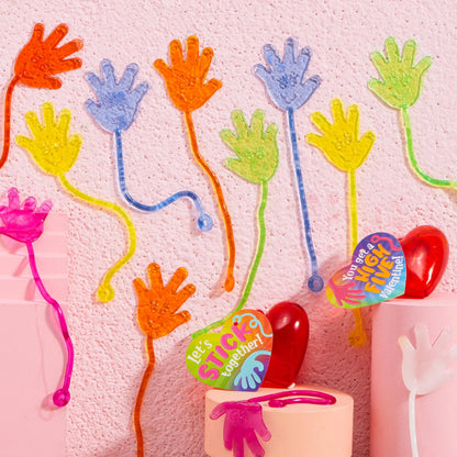 28 Pack Valentine's Day Sticky Hands with Cards, Classroom Exchange Gift for Kids