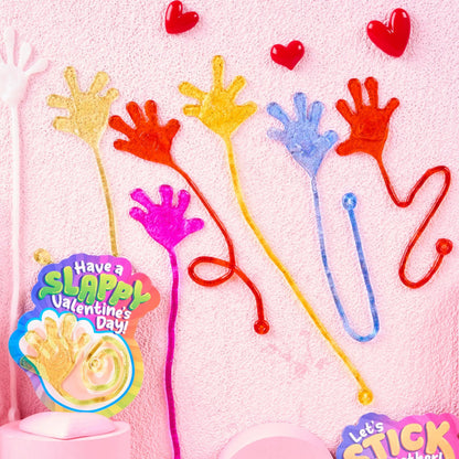 28 Pack Valentine's Day Sticky Hands with Cards, Classroom Exchange Gift for Kids