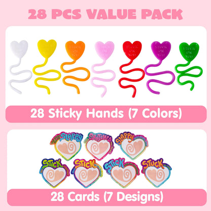 28 Pack Valentine's Day Sticky Heart Toys for Kids Classroom Exchange