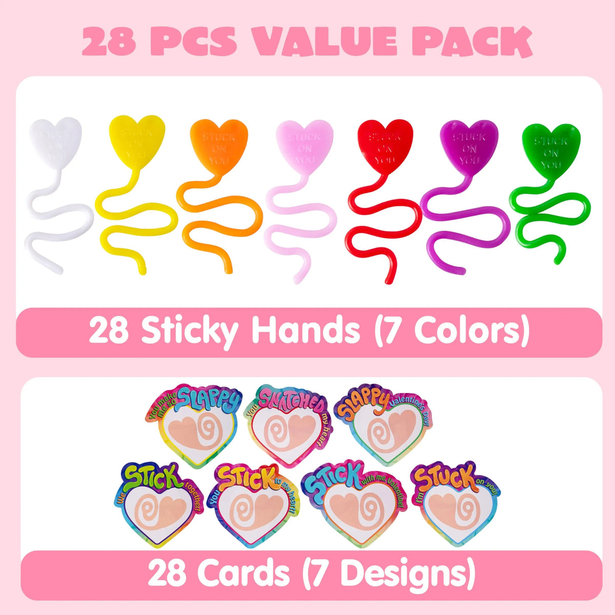 28 Pack Valentine's Day Sticky Heart Toys for Kids Classroom Exchange