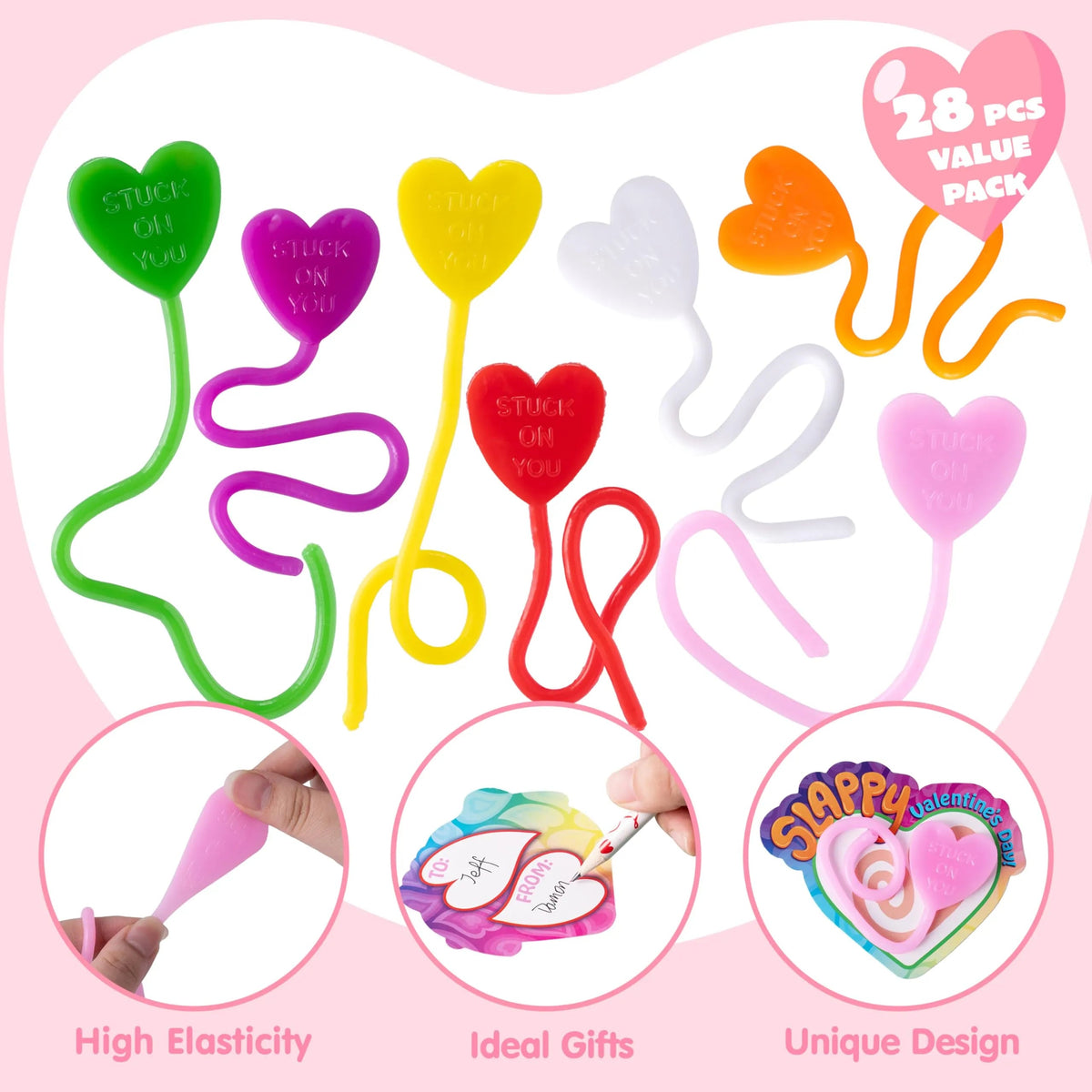 28 Pack Valentine's Day Sticky Heart Toys for Kids Classroom Exchange