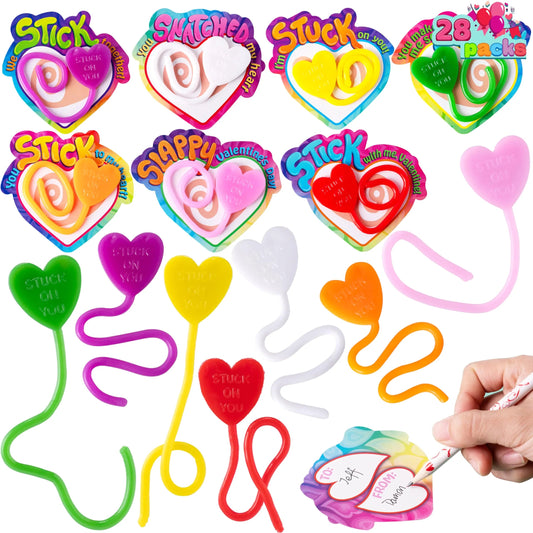 28 Pack Valentine's Day Sticky Heart Toys for Kids Classroom Exchange