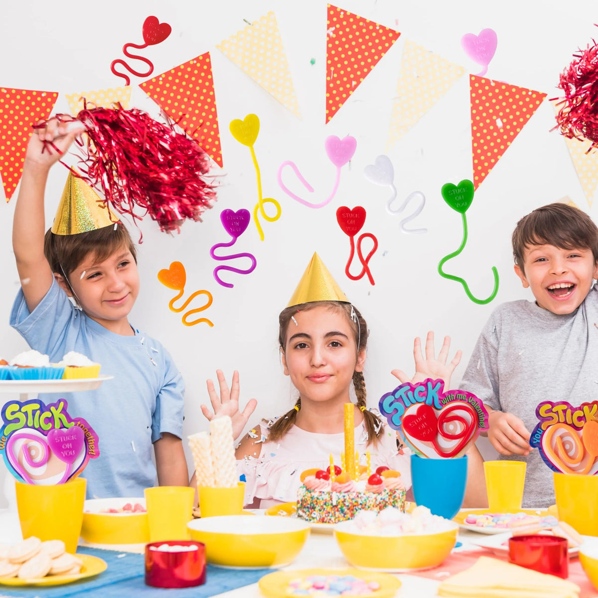 28 Pack Valentine's Day Sticky Heart Toys for Kids Classroom Exchange