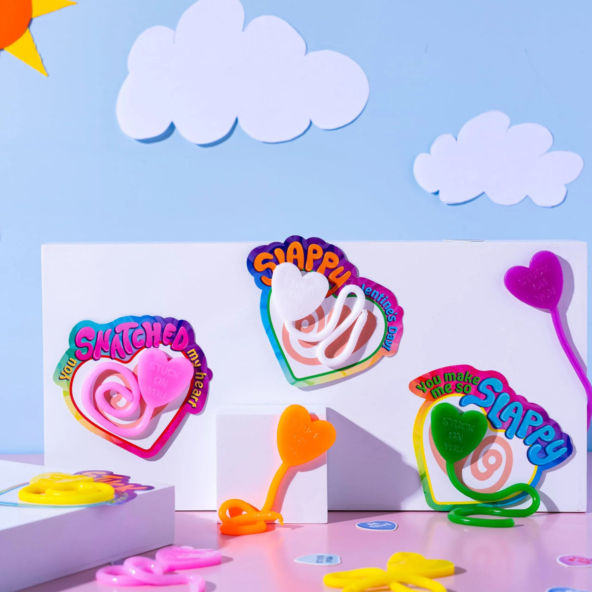 28 Pack Valentine's Day Sticky Heart Toys for Kids Classroom Exchange