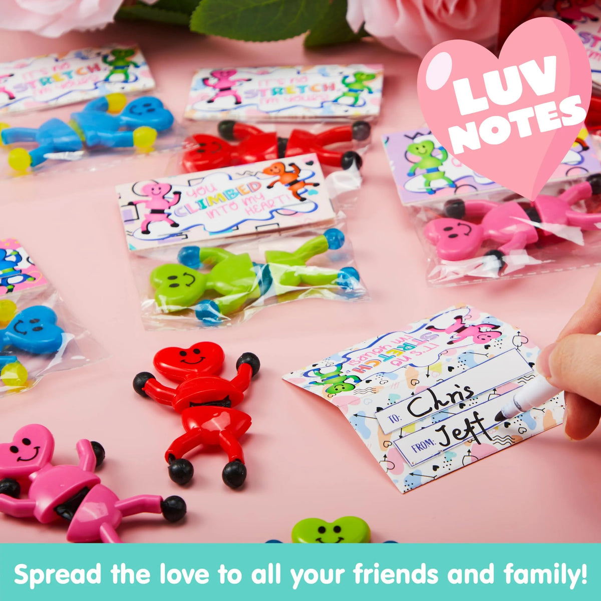 28 Pack Valentine's Day Sticky Man Toys with Cards, Classroom Exchange Gift for Kids