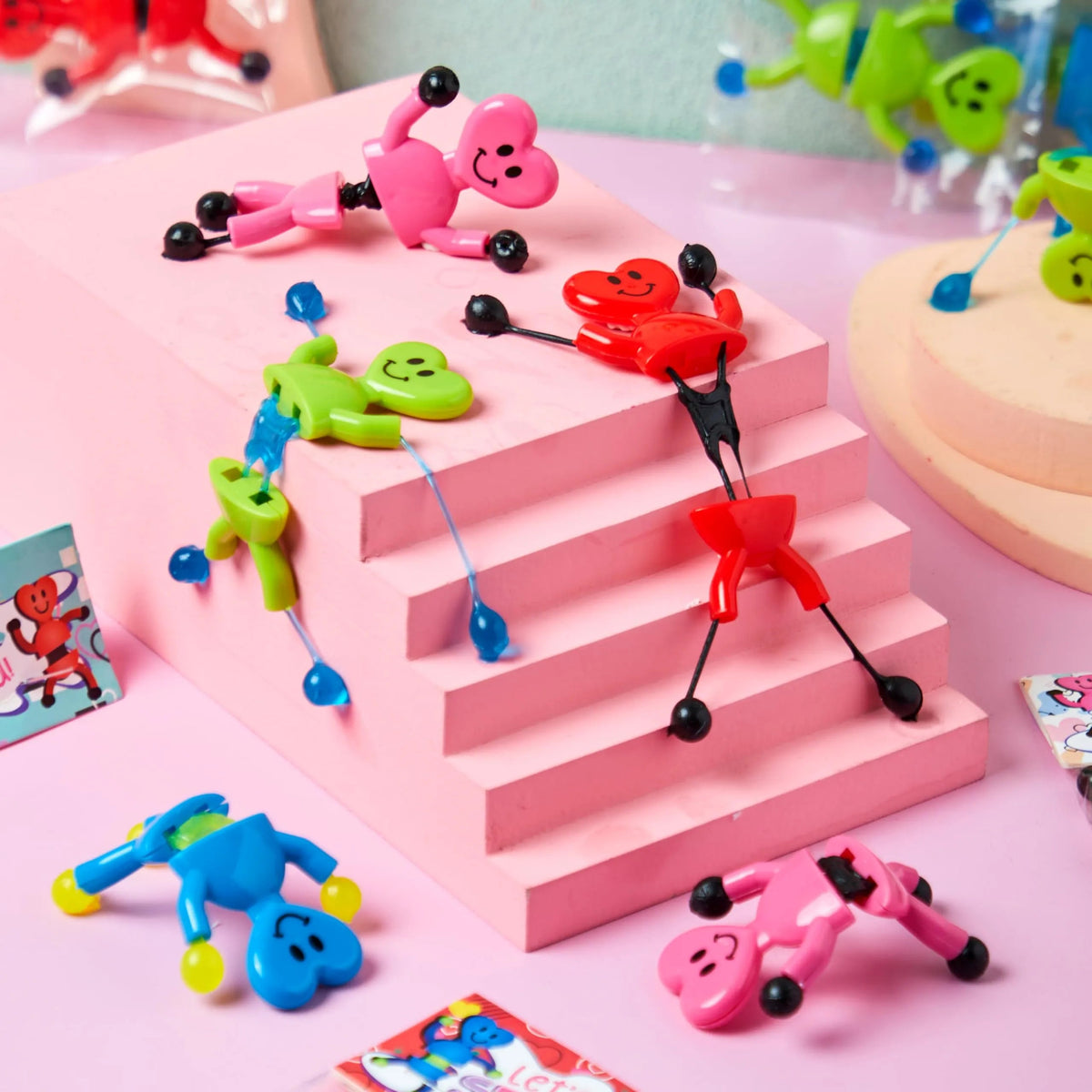 28 Pack Valentine's Day Sticky Man Toys with Cards, Classroom Exchange Gift for Kids